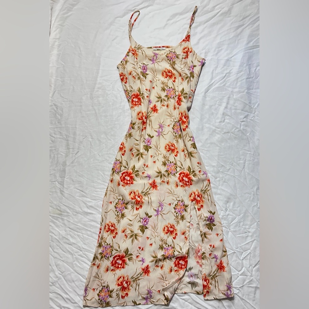 American Eagle Outfitters Floral Maxi Dress - Cream with Red and Purple